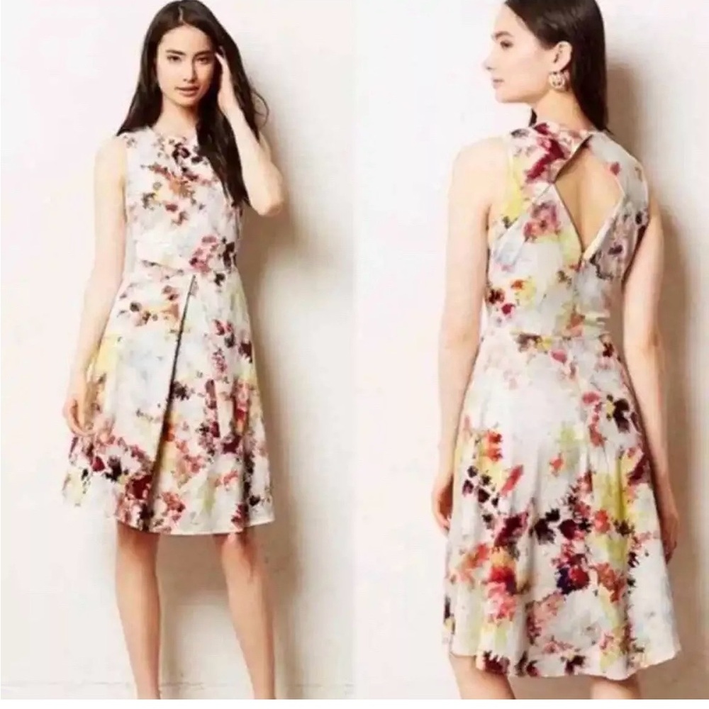 Anthropologie Hunter Bell NYC Kukka Digital Fit & Flare Dress Watercolor size 2